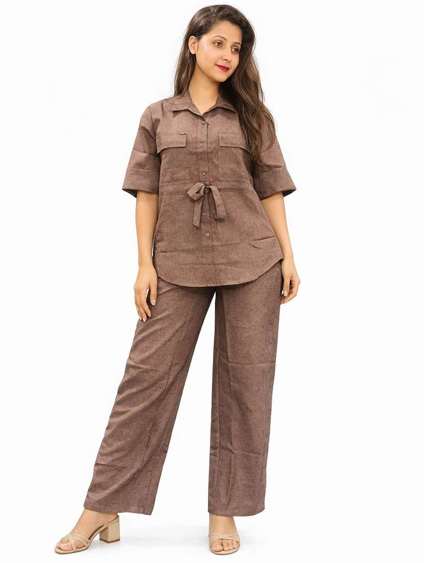 women solid top and trouser co-ord set