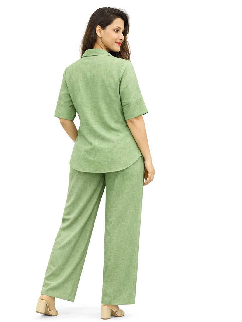 women solid top and trouser co-ord set - 22381649 -  Standard Image - 3