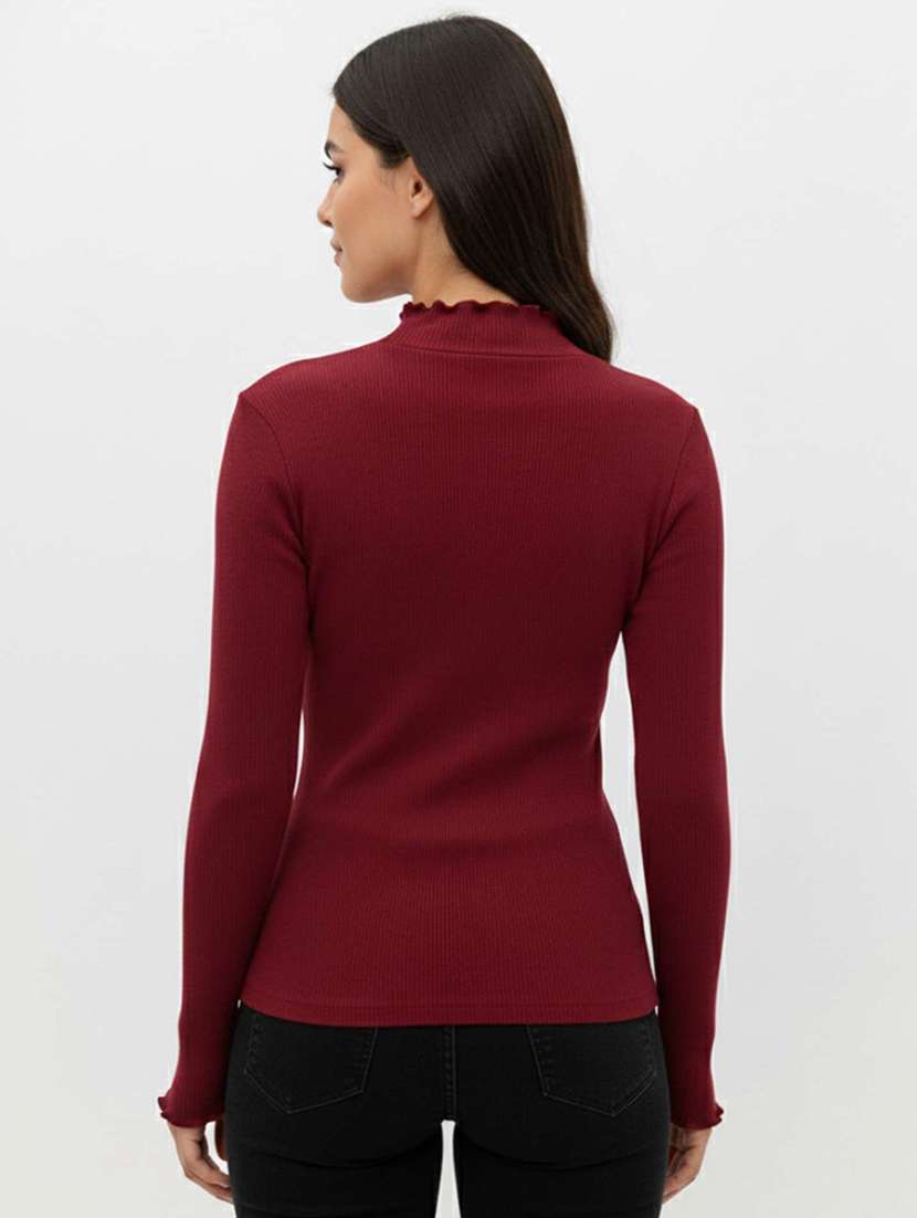 women solid mock neck long sleeve top - 22381650 -  Standard Image - 3