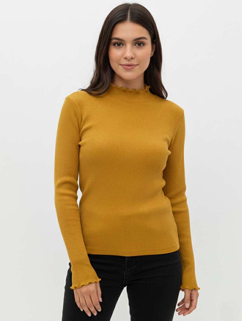 women solid mock neck long sleeve top