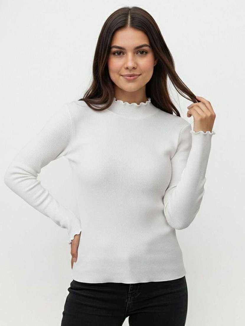 women solid mock neck long sleeve top - 22381653 -  Standard Image - 3