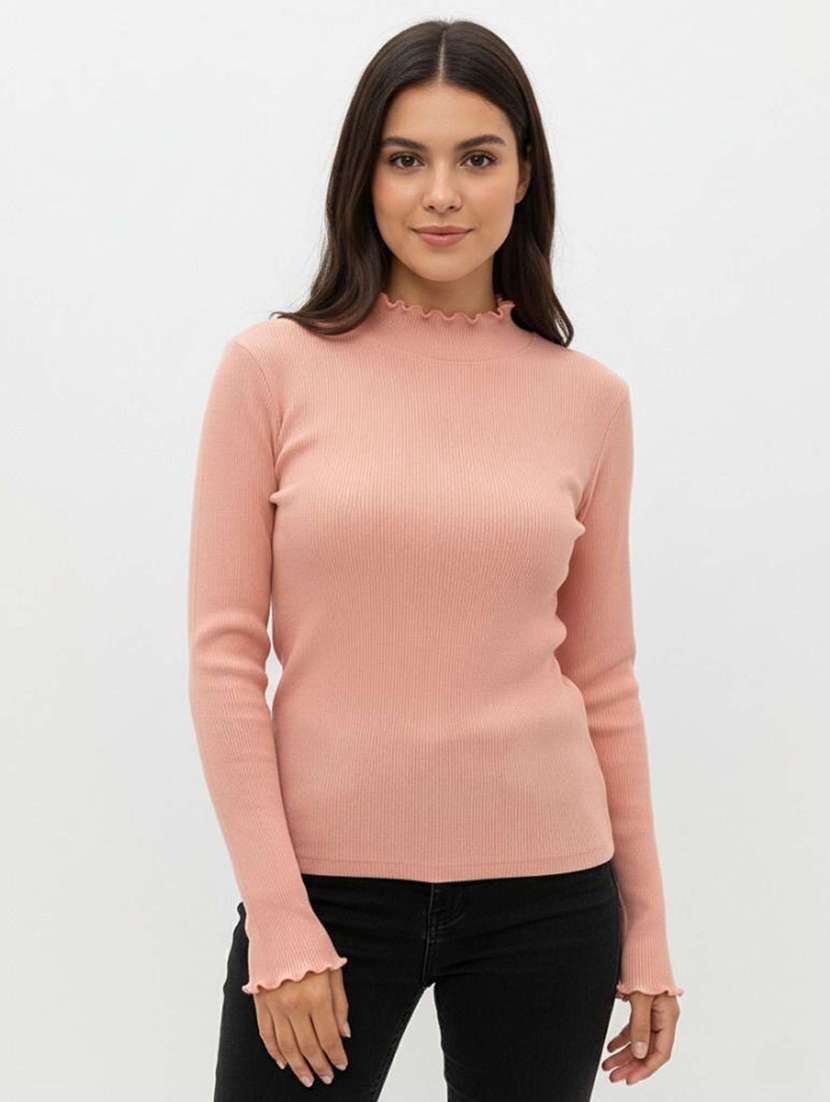 women solid mock neck long sleeve top