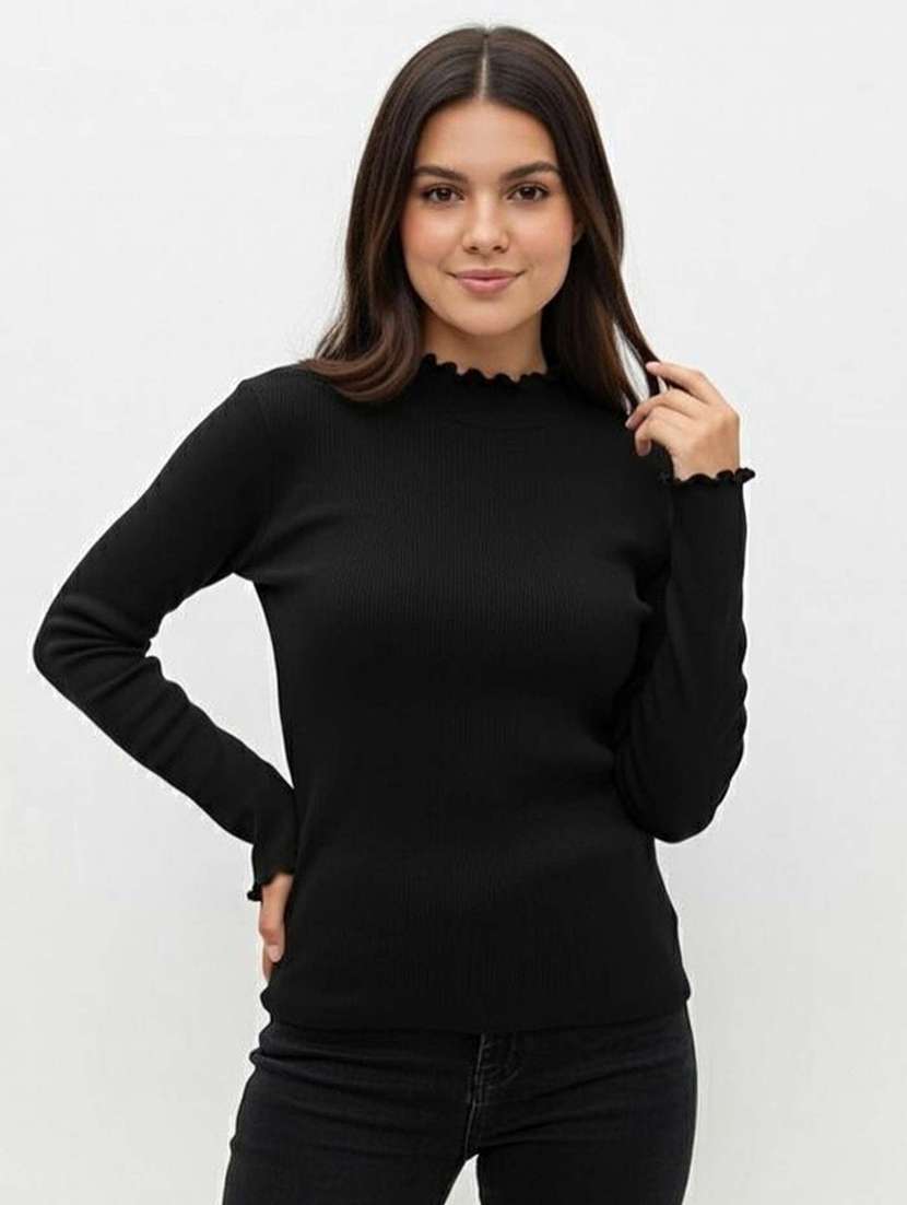 women solid mock neck long sleeve top - 22381655 -  Standard Image - 3