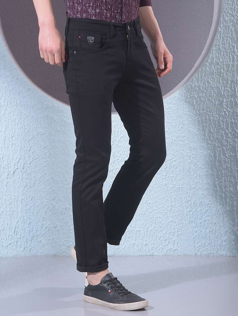 men plain low rise full length slim fit jeans
