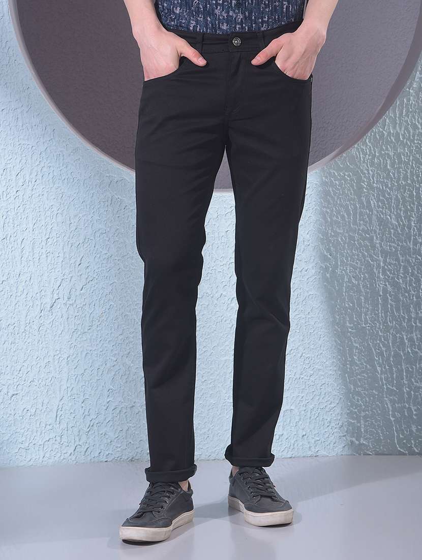 men plain low rise full length slim fit jeans