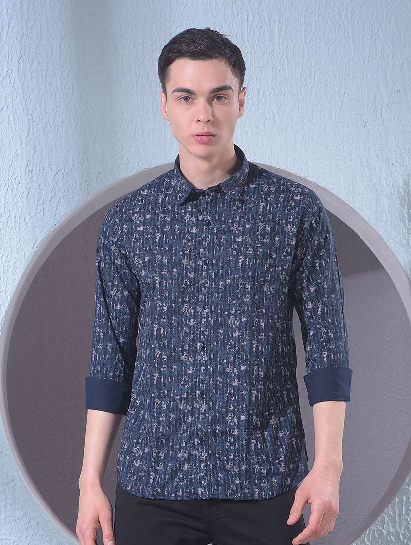 men printed long sleeve slim fit casual shirt