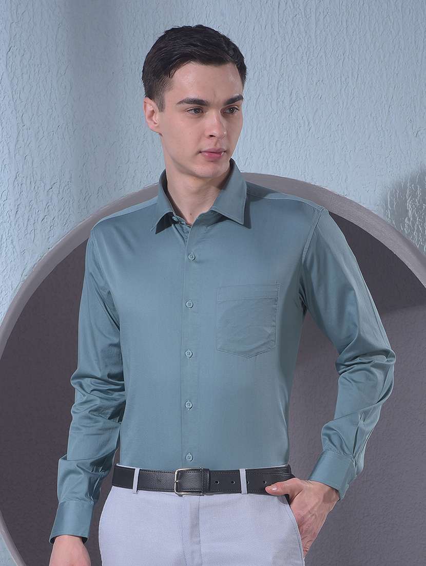men solid long sleeve slim fit formal shirt