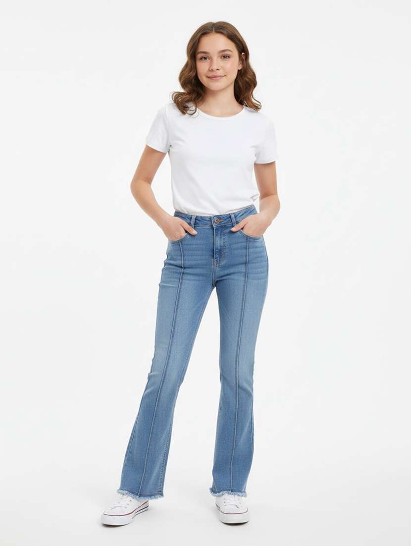 girls washed mid rise bootcut jeans