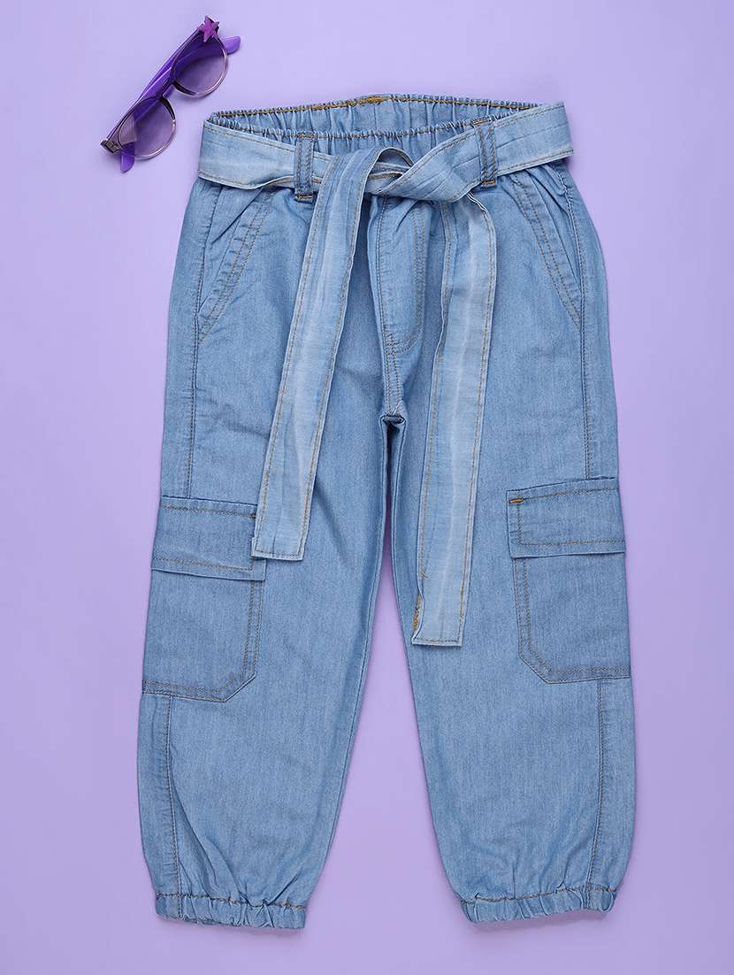 girls solid mid rise jogger fit cargo pant