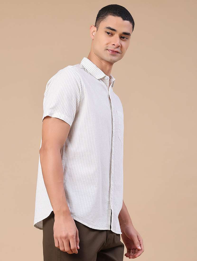 men striped short sleeve slim fit casual shirt - 22381778 -  Standard Image - 3