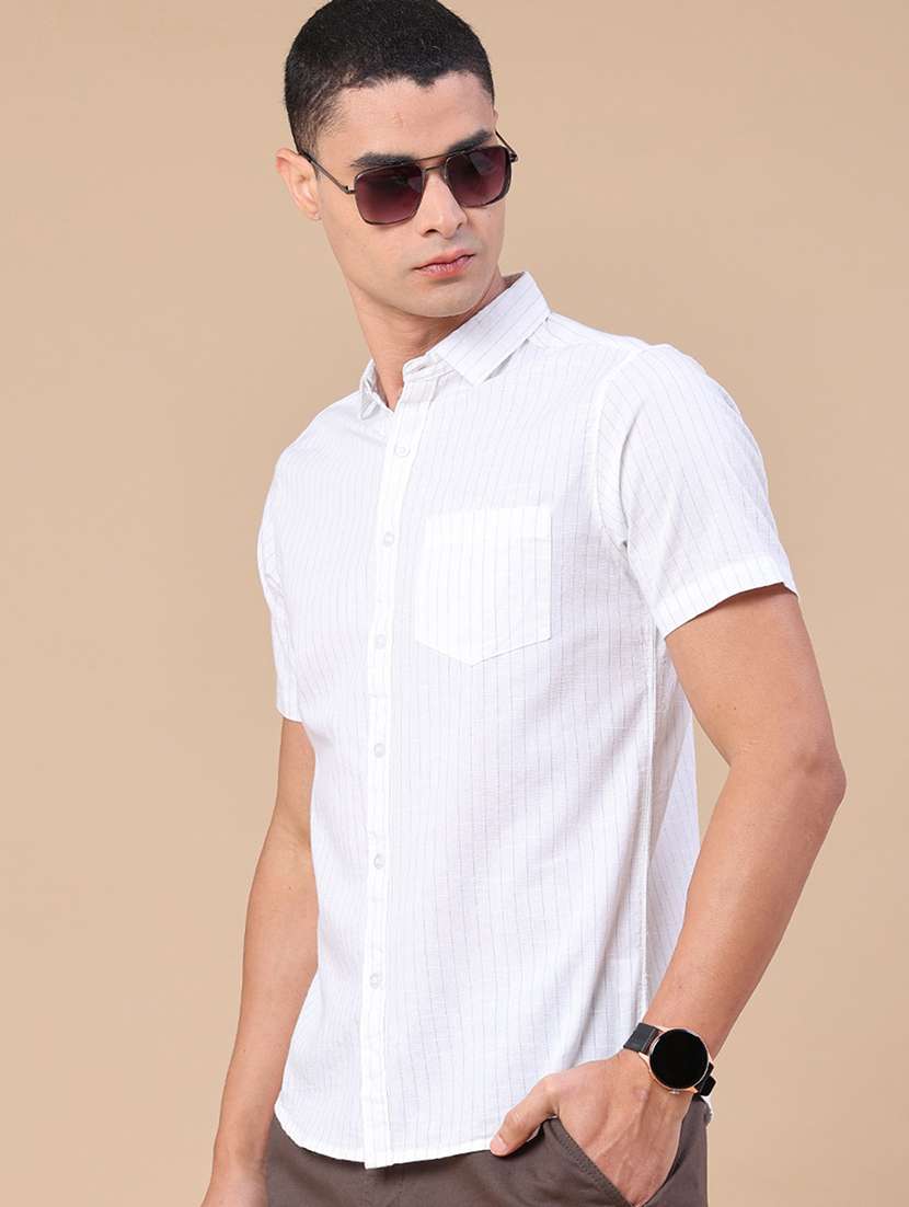 men striped short sleeve slim fit casual shirt