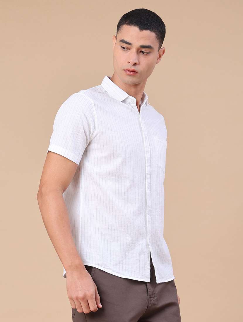 men striped short sleeve slim fit casual shirt - 22381780 -  Standard Image - 3