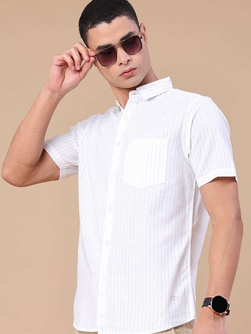 men striped short sleeve slim fit casual shirt