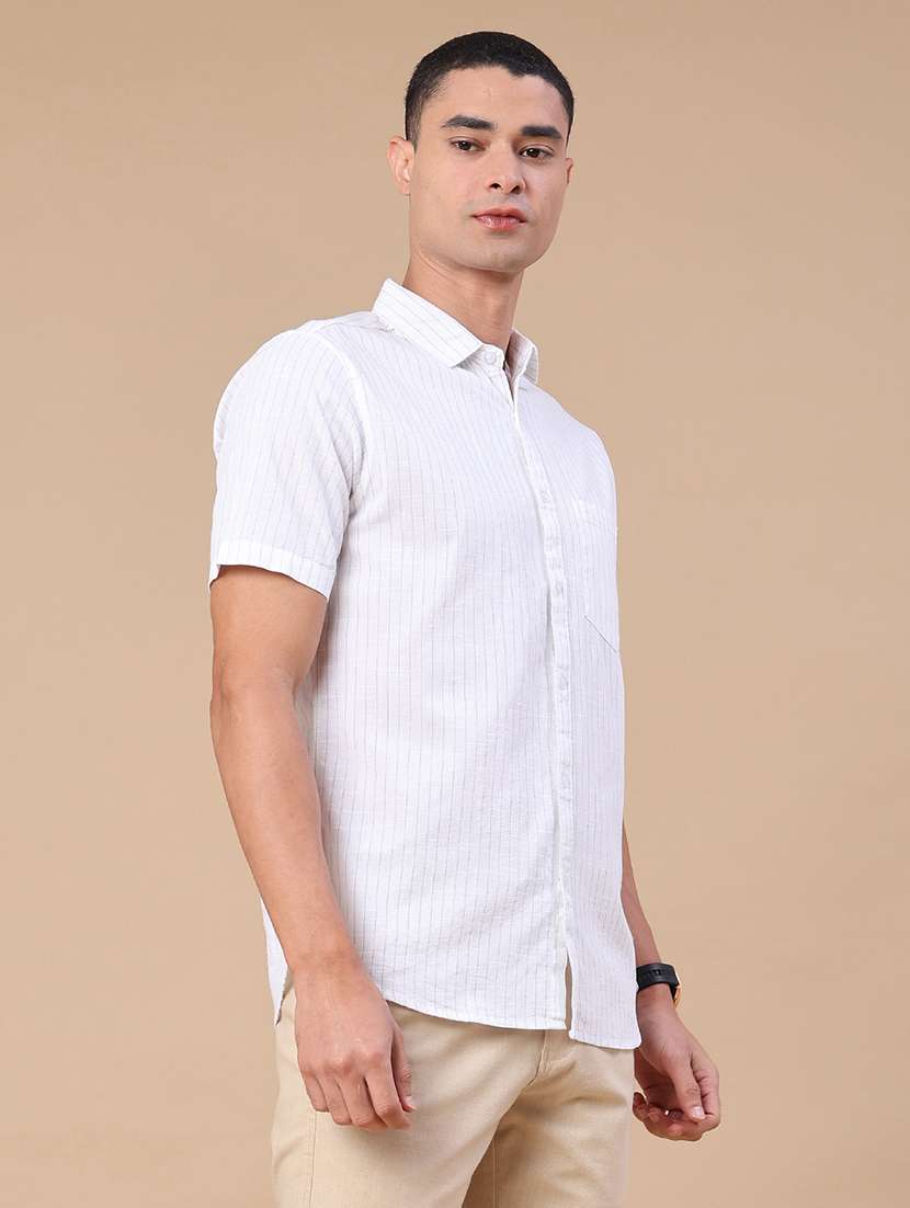 men striped short sleeve slim fit casual shirt - 22381782 -  Standard Image - 3