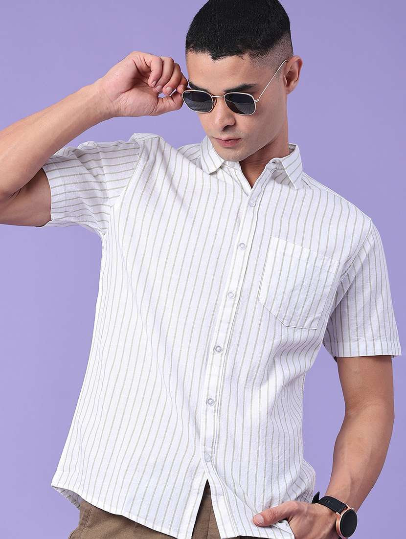 men striped short sleeve slim fit casual shirt