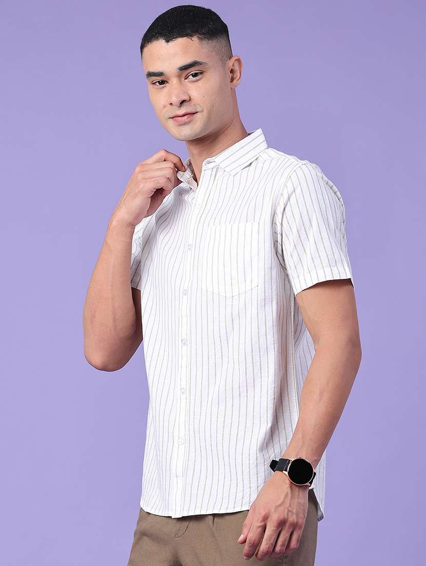 men striped short sleeve slim fit casual shirt - 22381785 -  Standard Image - 3