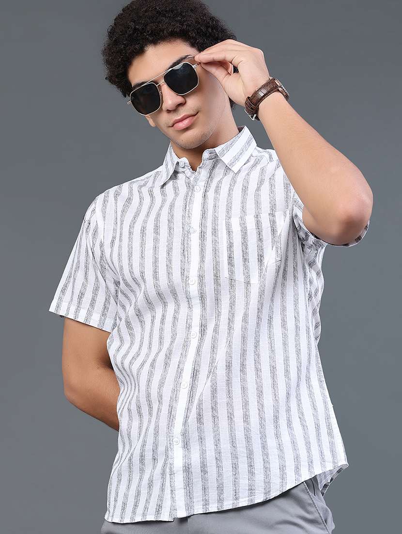 men striped short sleeve slim fit casual shirt