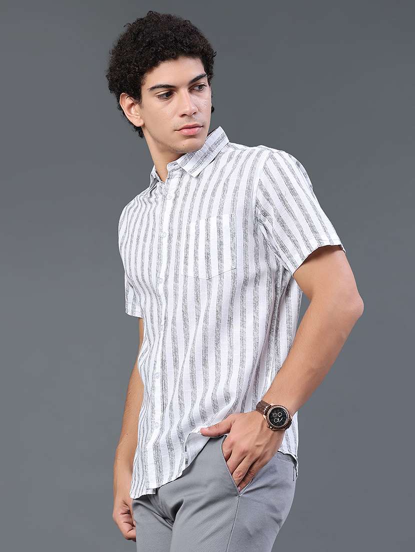 men striped short sleeve slim fit casual shirt - 22381786 -  Standard Image - 3