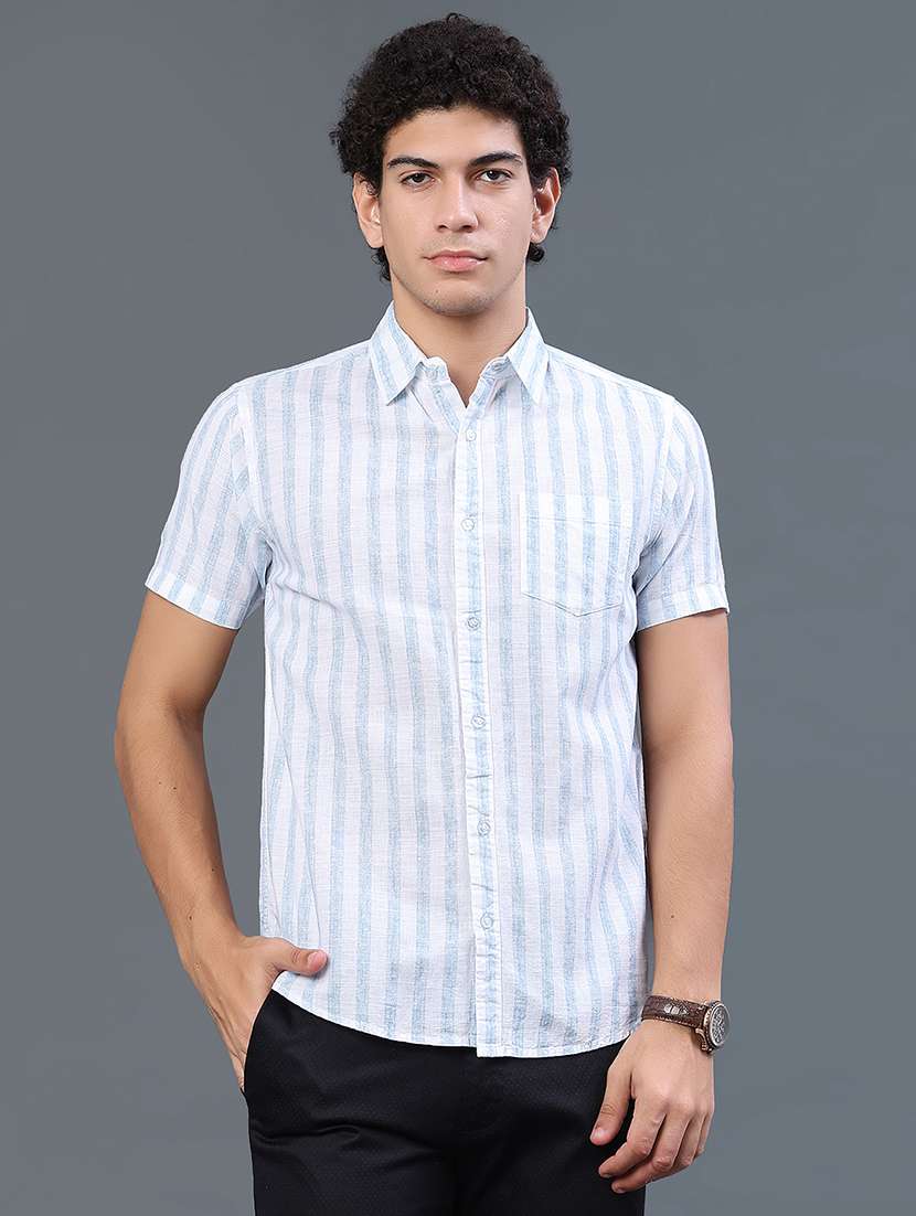 men striped short sleeve slim fit casual shirt - 22381787 -  Standard Image - 3