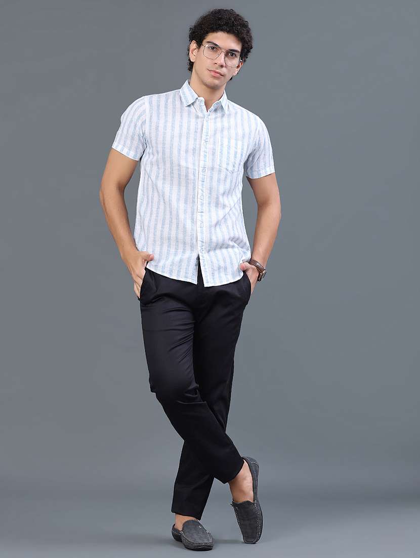 men striped short sleeve slim fit casual shirt - 22381787 -  Standard Image - 5