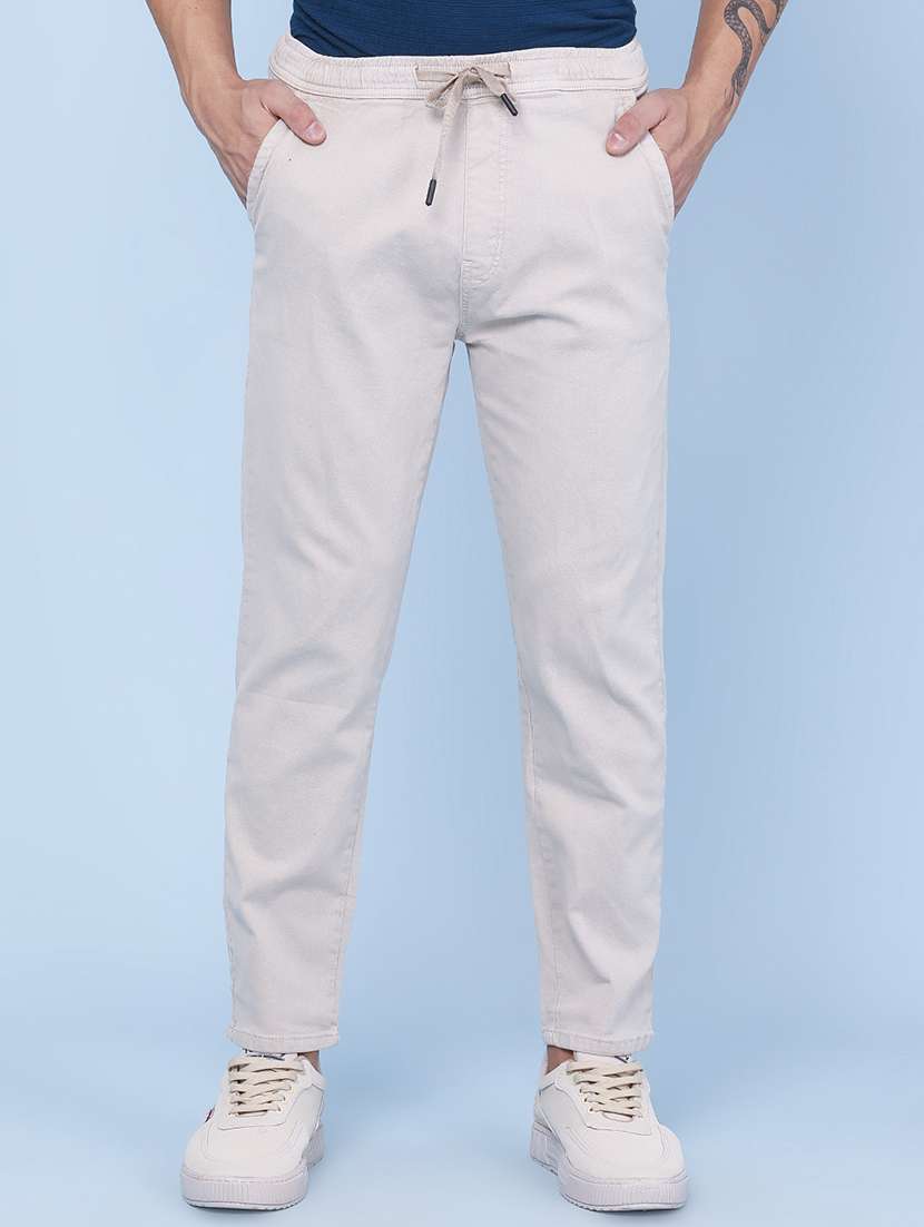 men solid mid rise flat front trouser