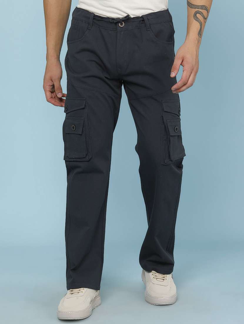 men solid mid rise regular fit cargo 