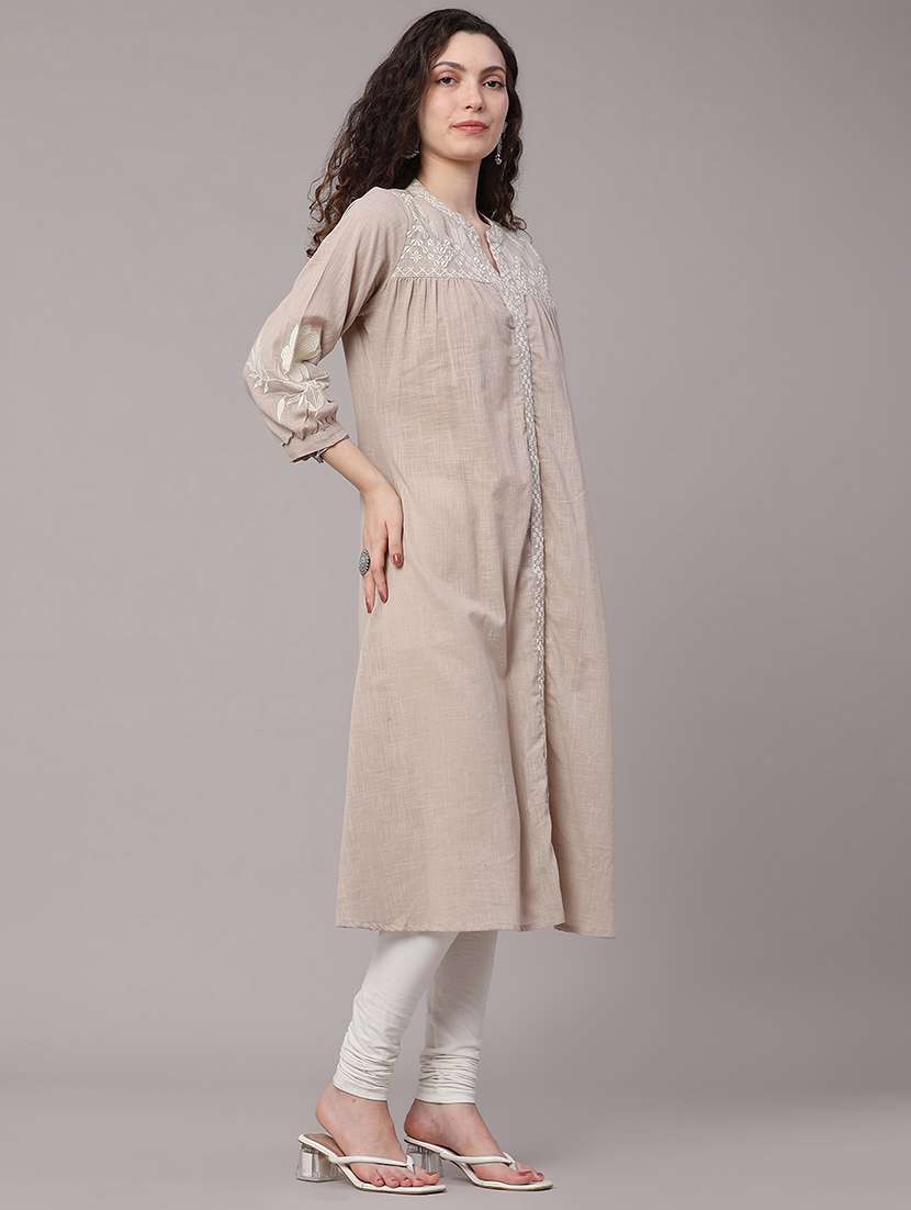 women embroidered three quarter sleeves a-line kurta - 22381849 -  Standard Image - 3
