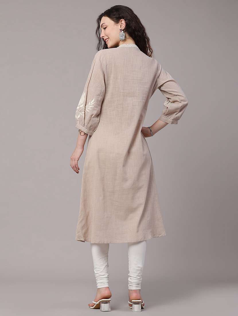 women embroidered three quarter sleeves a-line kurta - 22381849 -  Standard Image - 5