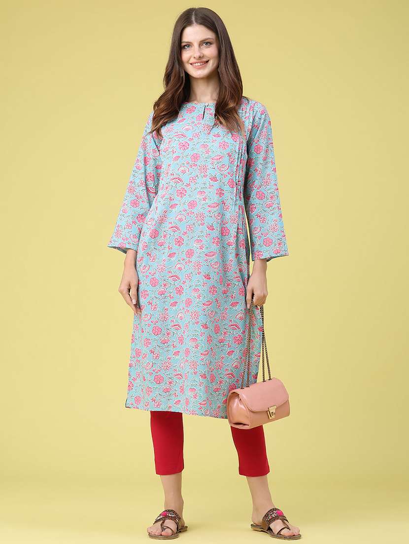 women printed three quarter sleeves straight kurta