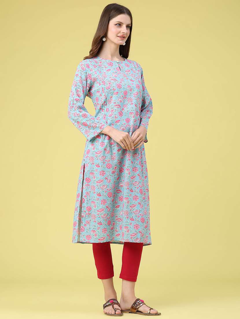 women printed three quarter sleeves straight kurta - 22381855 -  Standard Image - 3