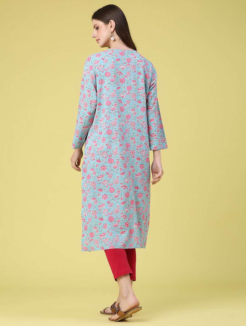 women printed three quarter sleeves straight kurta - 22381855 -  Standard Image - 5