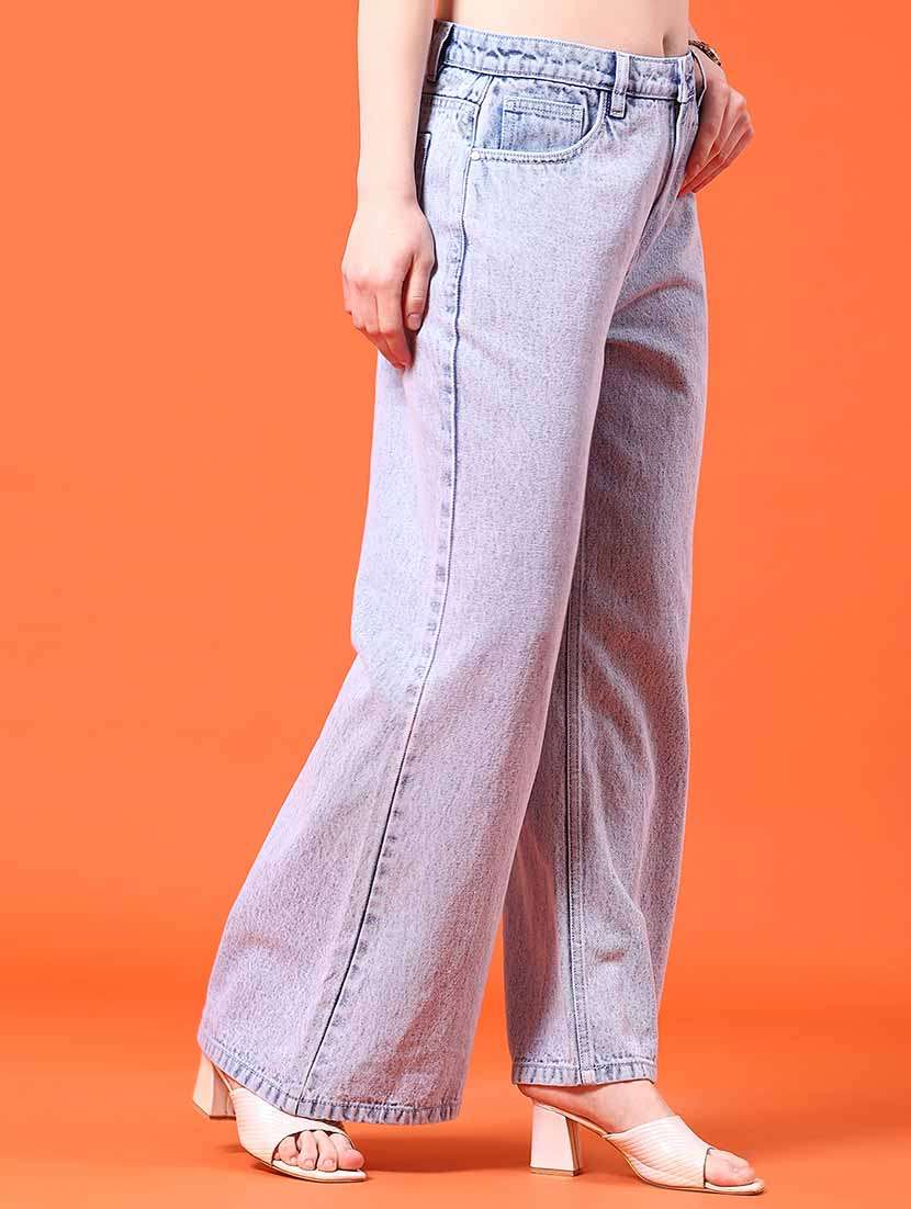 women plain mid rise wide leg jeans - 22382044 -  Standard Image - 3