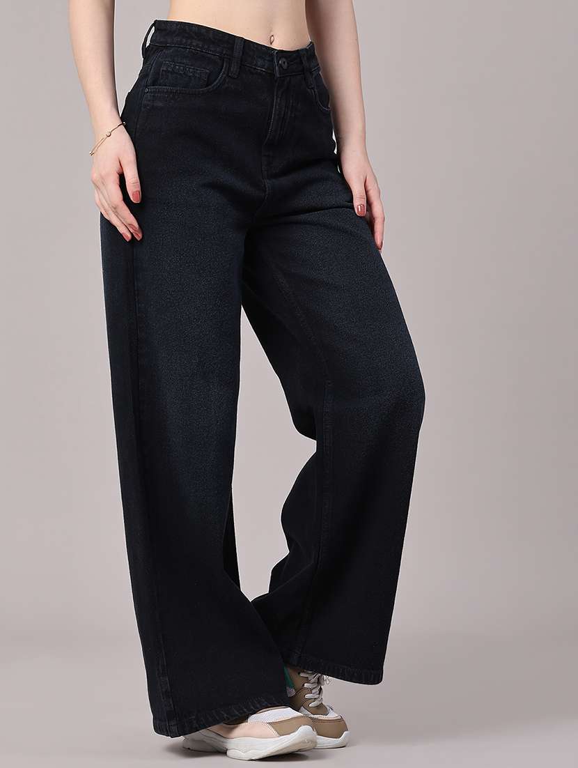 women solid high rise wide leg jeans - 22382045 -  Standard Image - 3