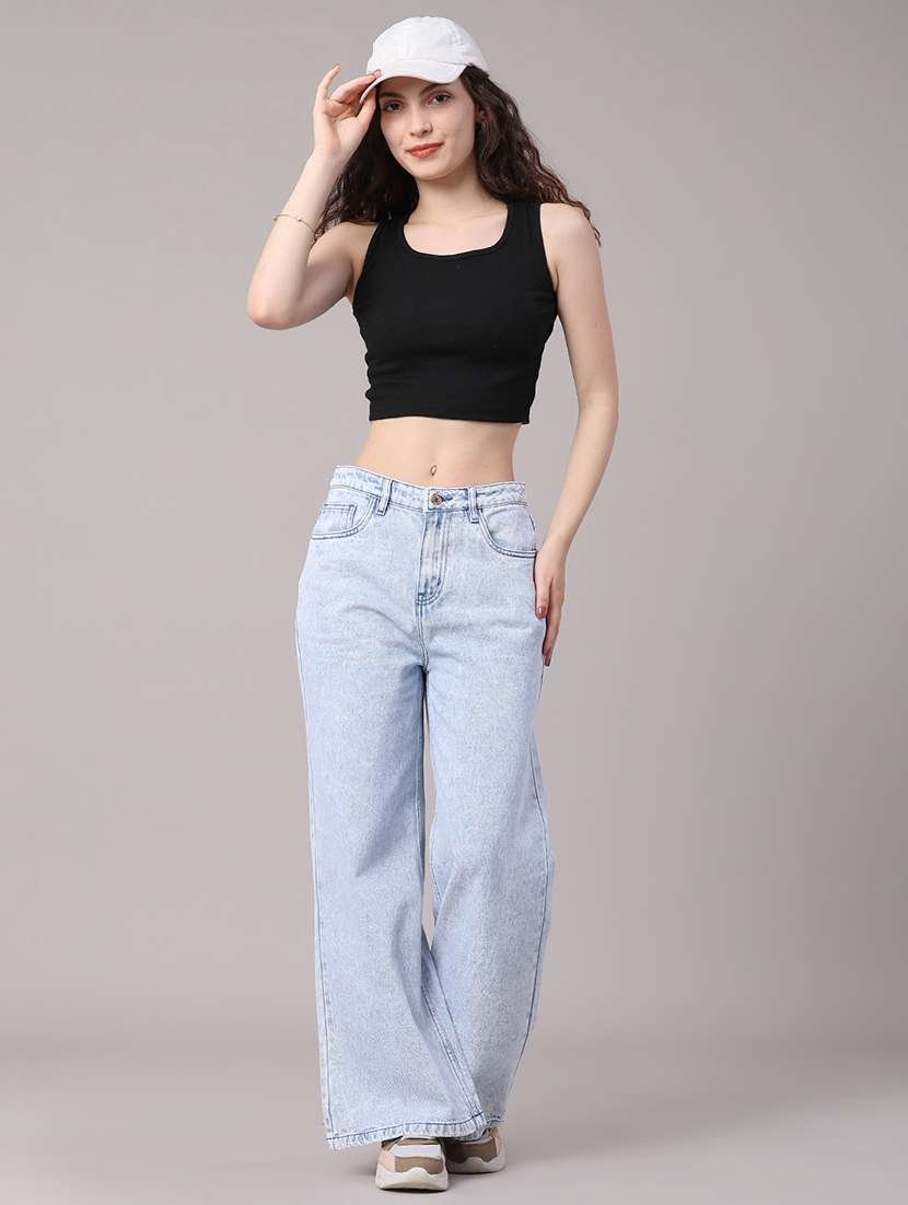 women washed mid rise wide leg jeans - 22382046 -  Standard Image - 5
