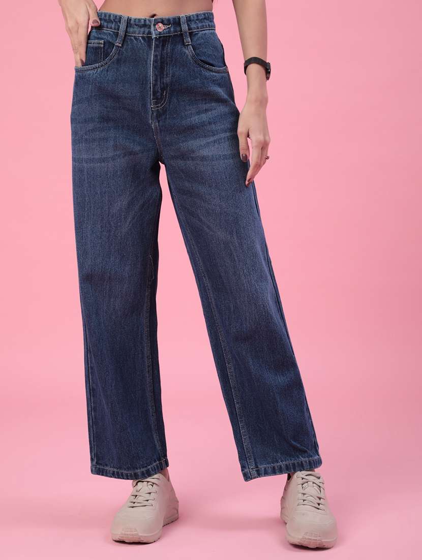 women solid mid rise straight fit jeans