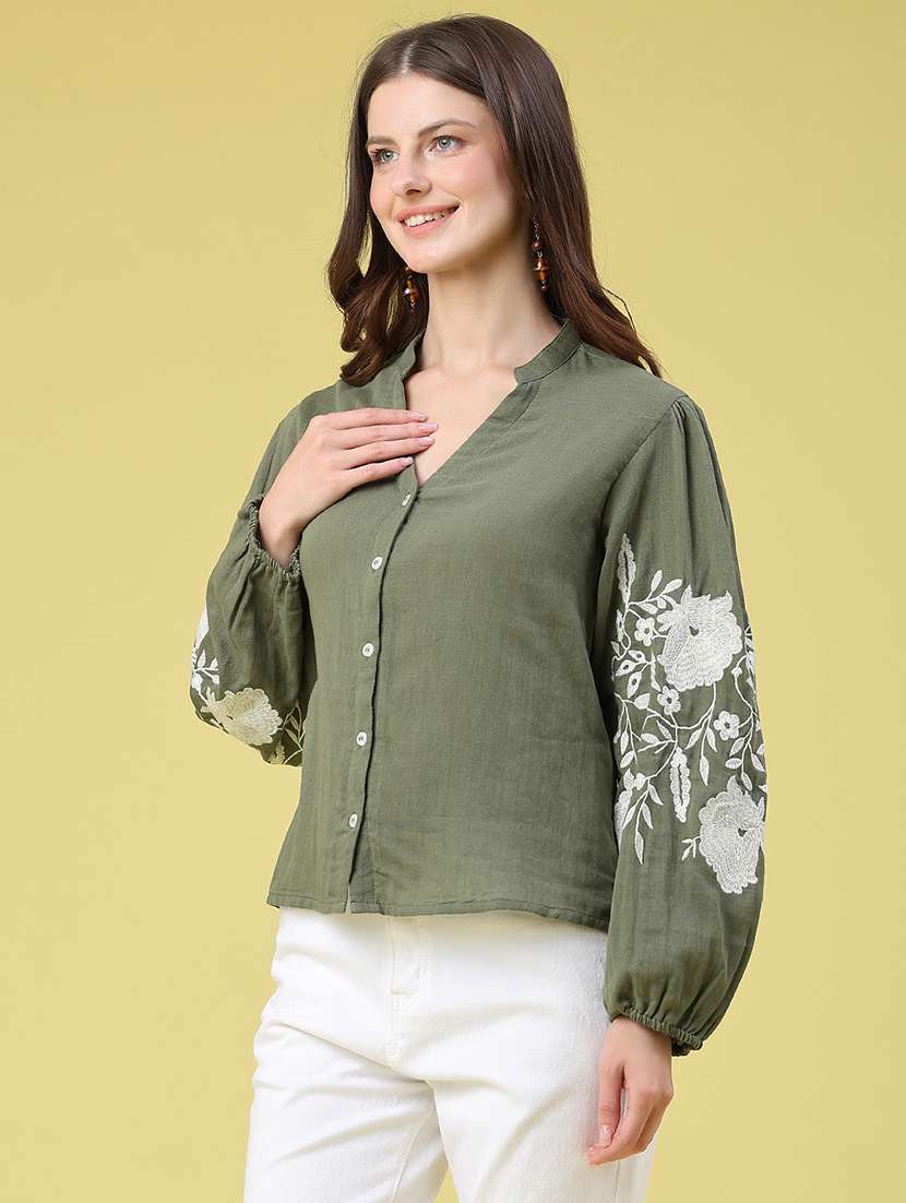 women embroidered long sleeves shirt style top - 22382074 -  Standard Image - 3