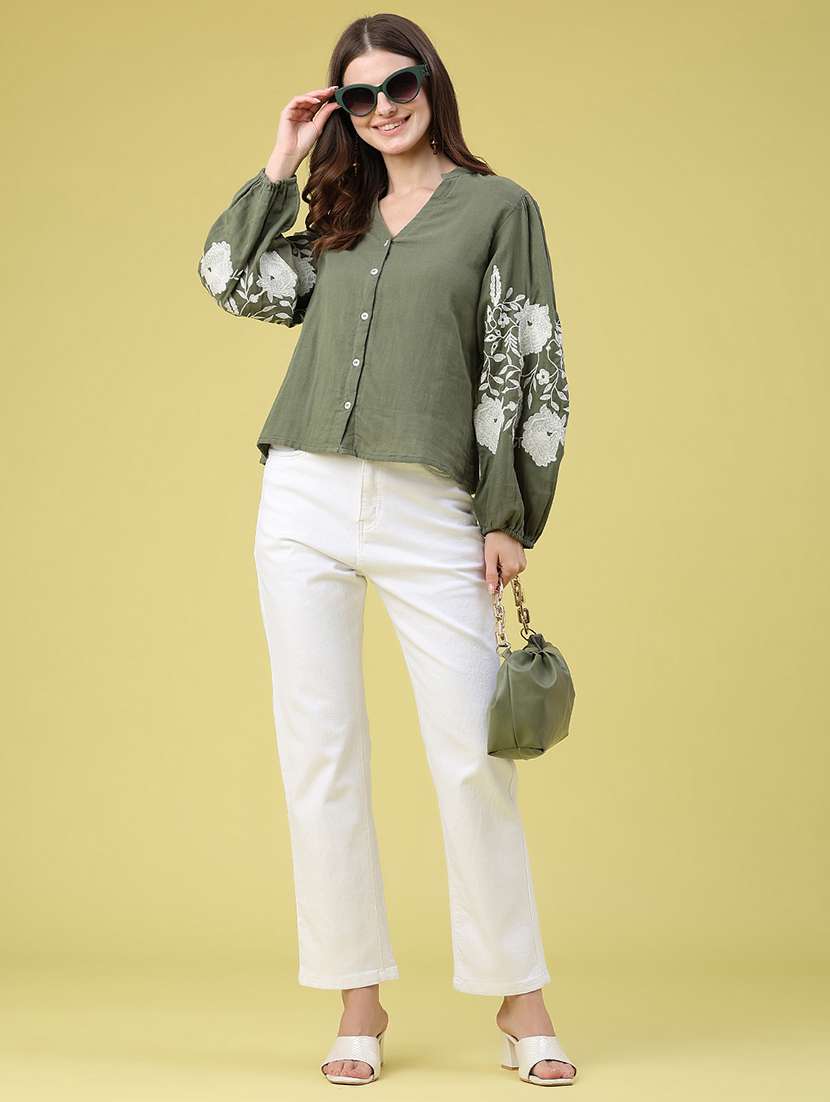 women embroidered long sleeves shirt style top - 22382074 -  Standard Image - 5