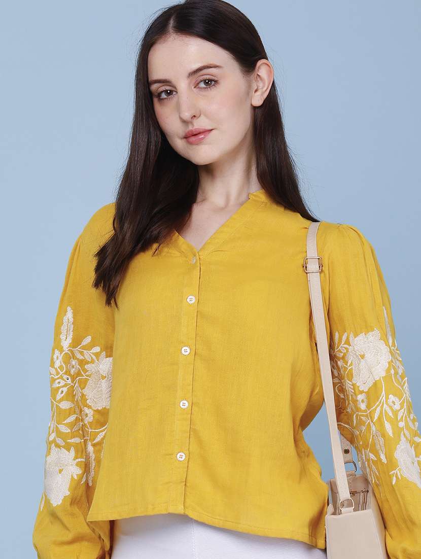 women embroidered long sleeves shirt style top
