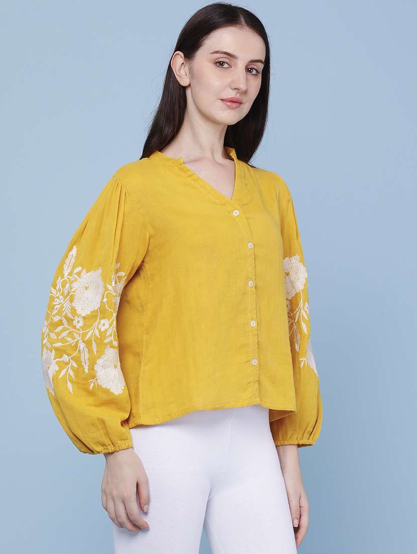 women embroidered long sleeves shirt style top - 22382075 -  Standard Image - 3