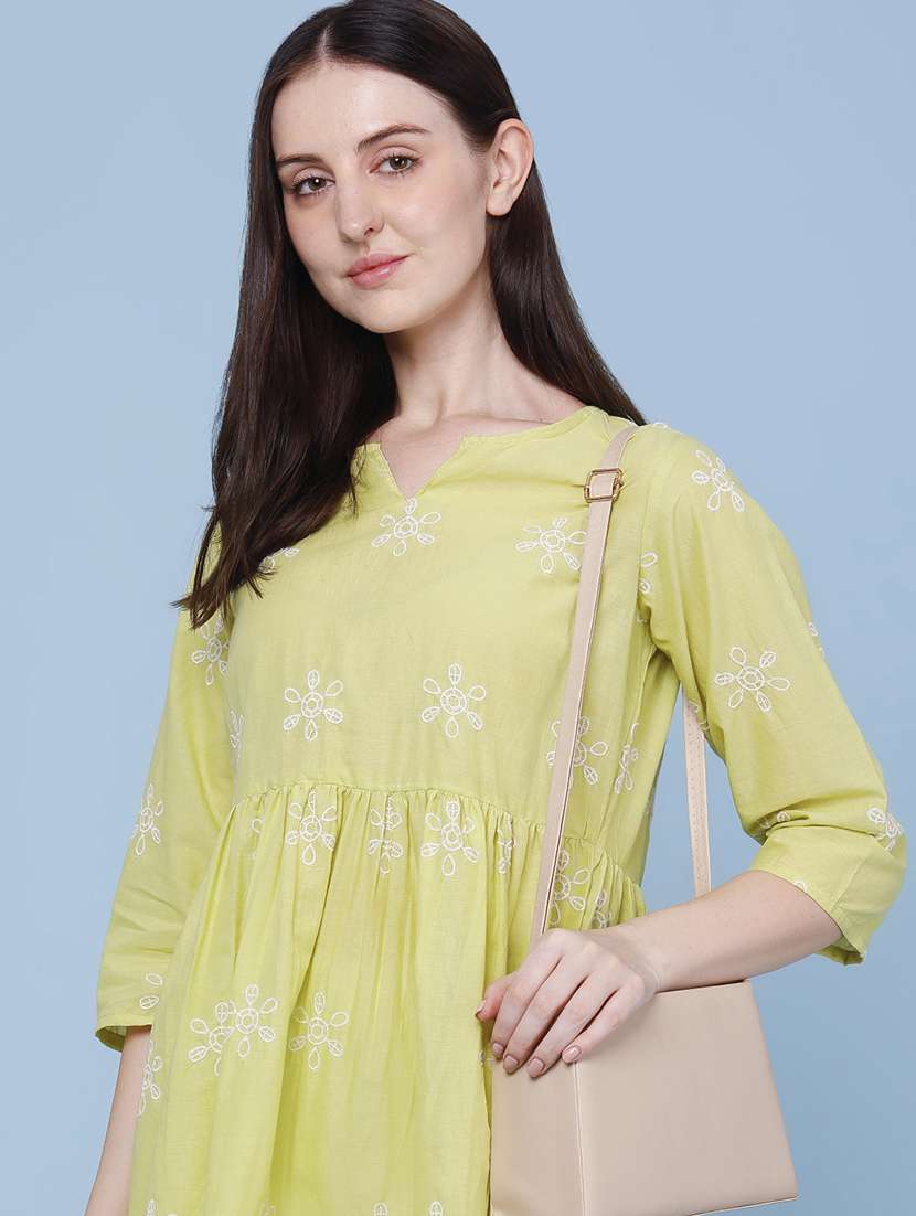 women embroidered notch neck peplum tunic