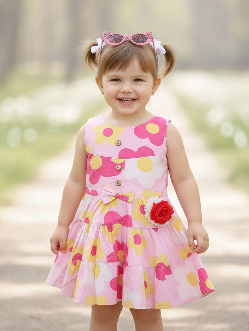 girls printed round neck sleeveless frock 