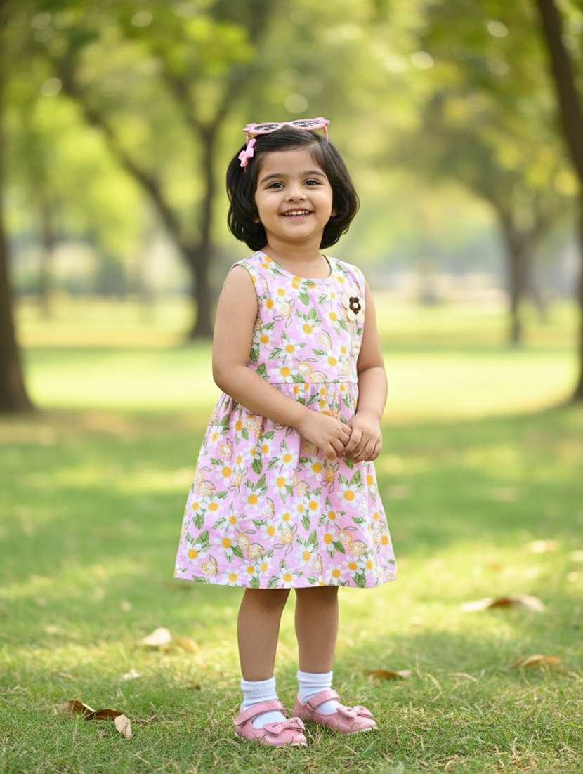 girls printed round neck sleeveless frock 