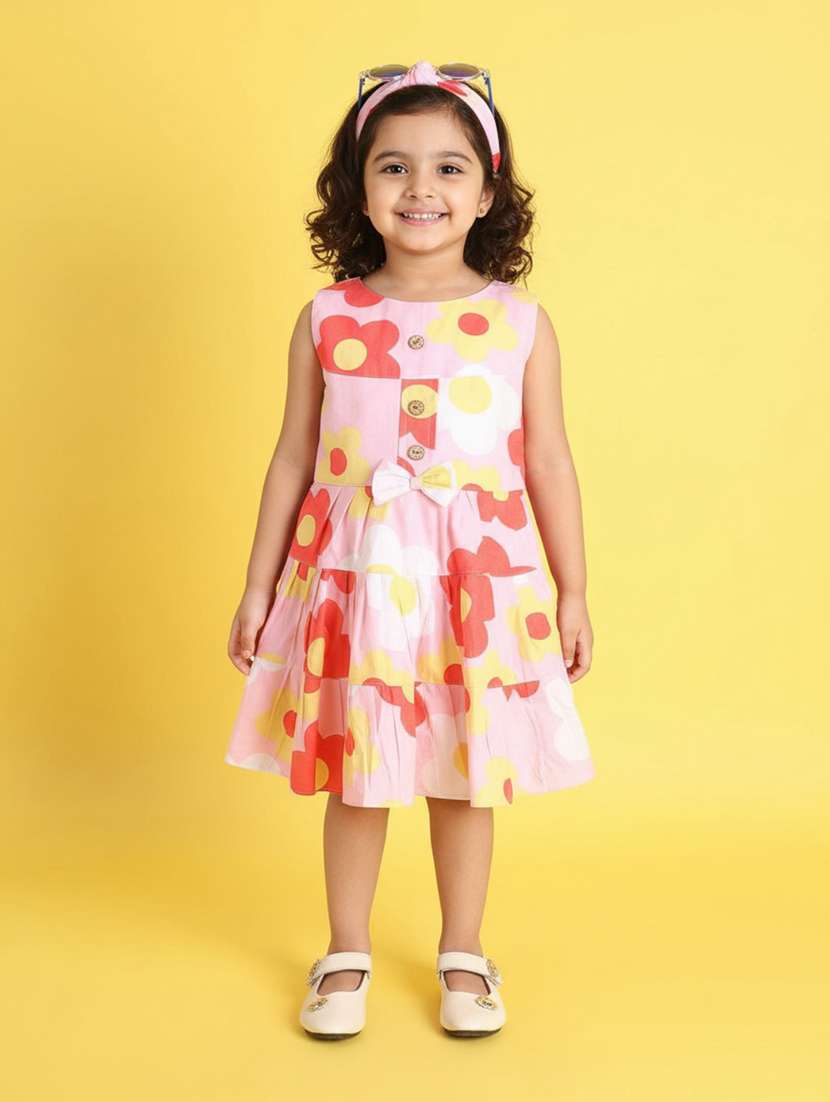 girls printed round neck sleeveless frock 