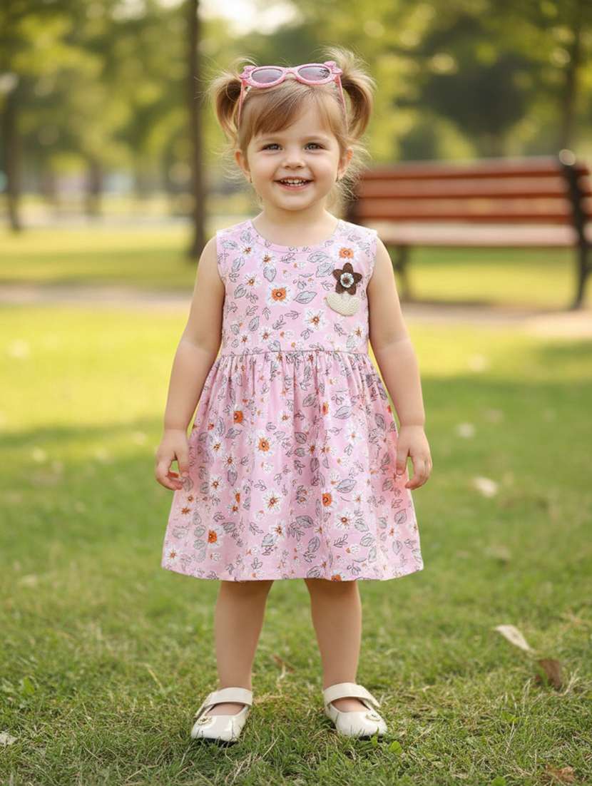 girls printed round neck sleeveless frock 