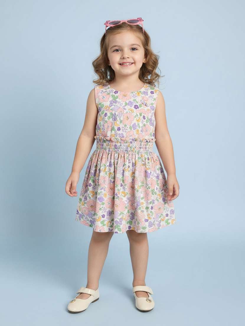 girls printed round neck sleeveless frock 