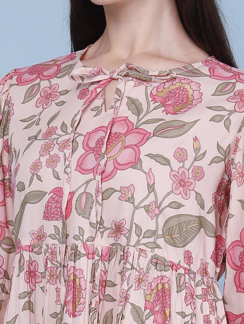 Women Printed Three Quarter Sleeves Flared Dress - 22382136 -  Standard Image - 5