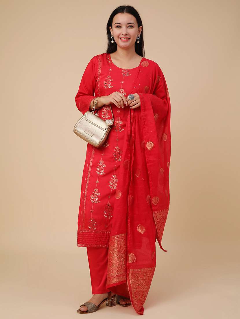 red cotton kurta pant  set