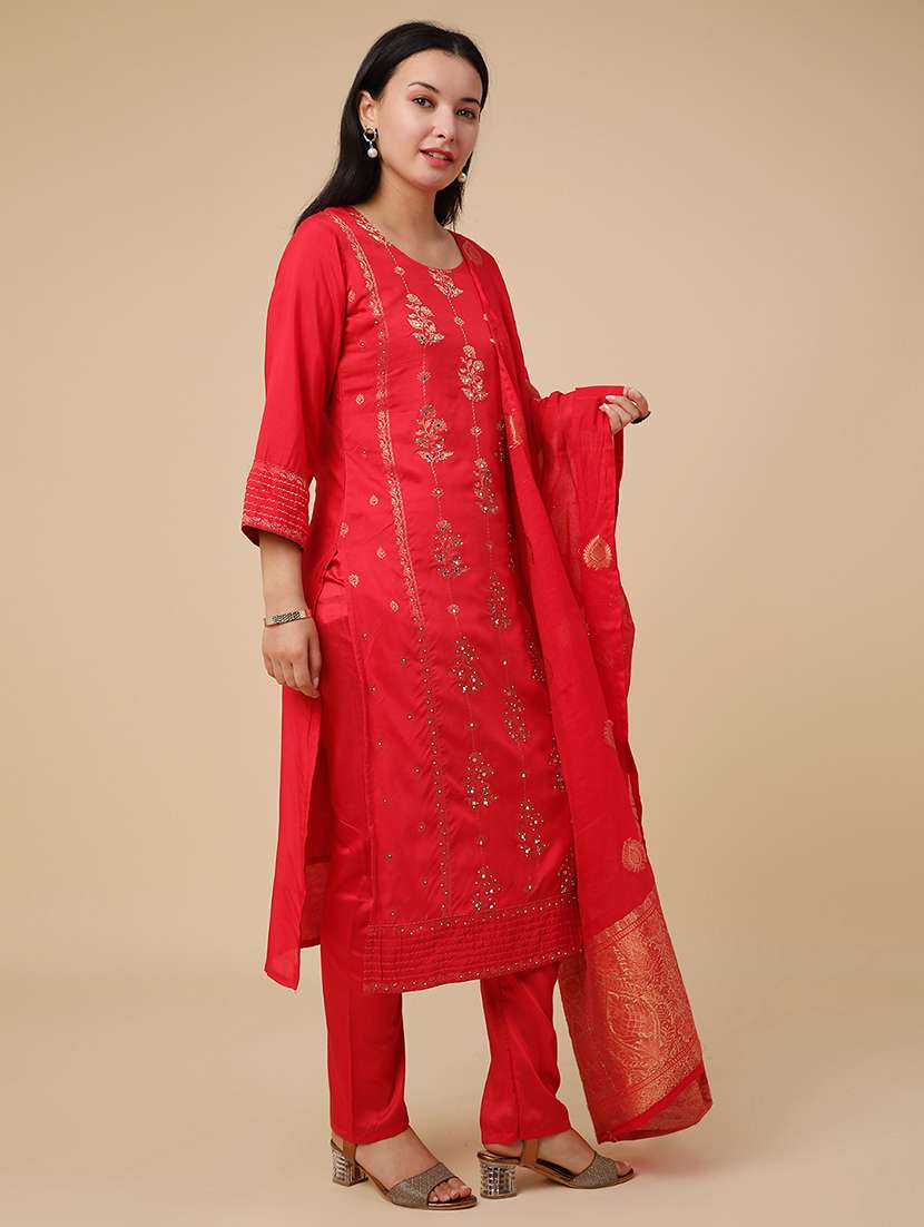 red cotton kurta pant  set - 22382140 -  Standard Image - 3