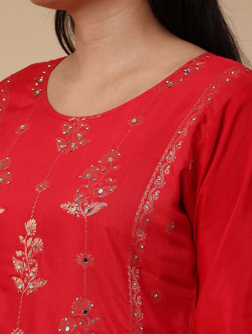 red cotton kurta pant  set - 22382140 -  Standard Image - 5