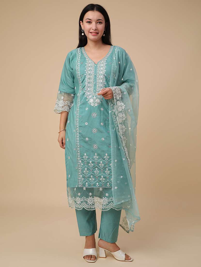 teal blend kurta dupatta  set